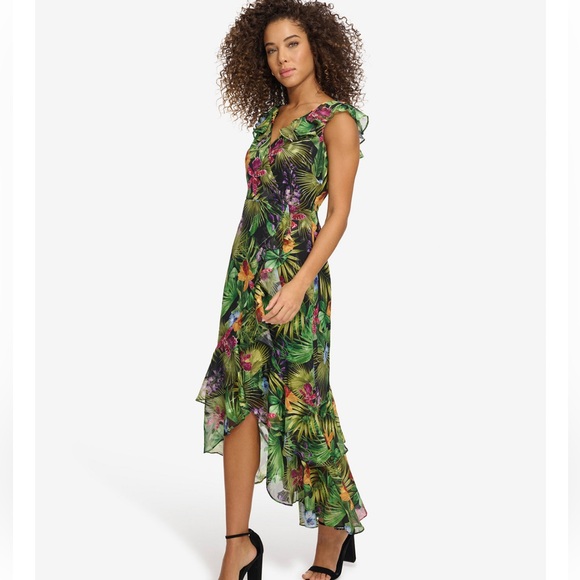Floral Print Chiffon Ruffled Maxi Dress - Picture 2 of 7